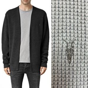 All Saints Light Grey Trias Waffle Knit Cardigan Size S